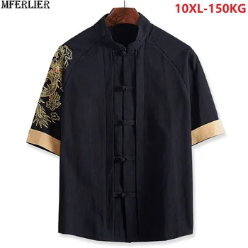 

summer men Tang shirts short sleeve 8XL 10XL Chinese style personality Dragon shirt vintage shirts plus size big 6XL 7XL 9XL art
