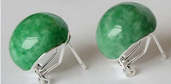 

wb001 Silver Jewelry Natural Green Jade Stud Earrings