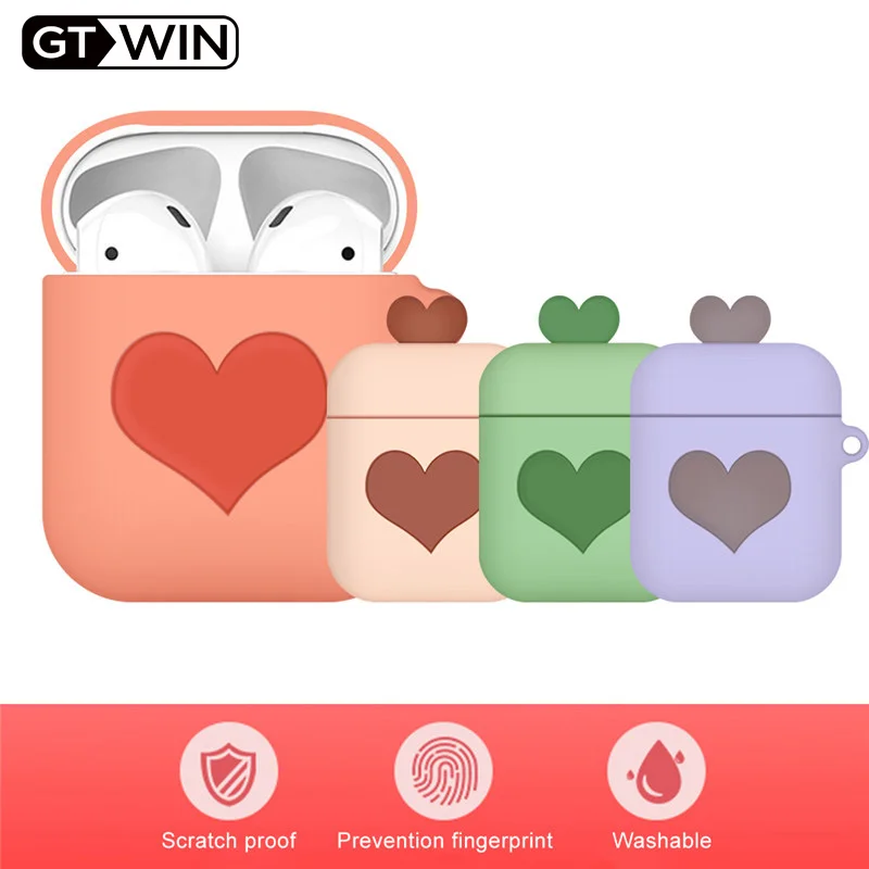 

GTWIN Cute Love Heart For Apple AirPods Case Silicone Protective Cover Bluetooth Wireless Earphone Accessories Charging Box