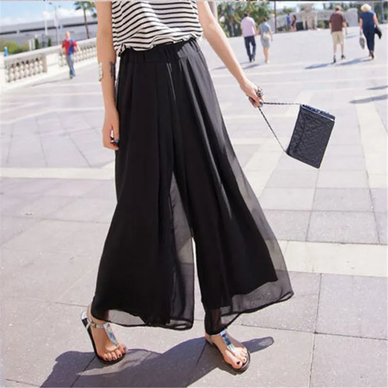 Womens Loose Wide Leg Formal Trousers High Waist Woman Pu