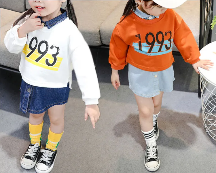 Girls Clothes Cotton Kids Fashion 2018 Autumn Set Girl Printed Sweater + Denim Dress Toddler Winter Clothes Baby Girl Outfit 103