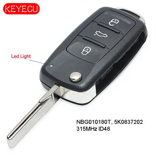 Дистанционный ключ KEYECU 315 МГц ID48 для Volkswagen G-TI Jetta Eos Golf 2011-2016 FCC: NBG010180T 5K0837202A 5K0837202AE |