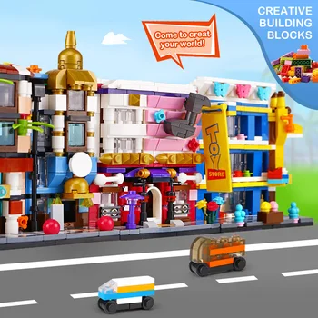 

DHL 6 set Panlos Toys Street Building Series Train Station Car Garage City Bank Hotel Music Education Institutions Toys Store