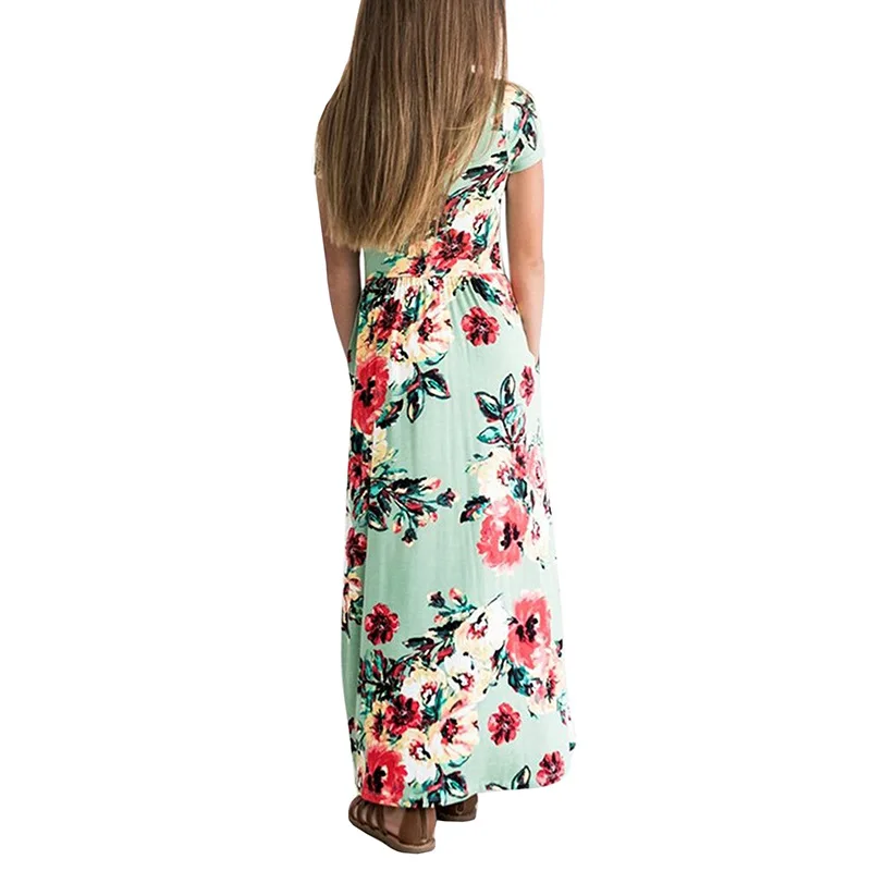 Летнее богемное Макси-платье с длинными/короткими рукавами и принтом для дня рождения, детское пляжное платье с цветочным рисунком для девочек