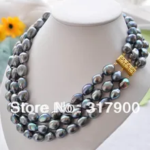 Большой 3row 1" 16 мм павлин черный барокко Пресноводный Культивированный ожерелье