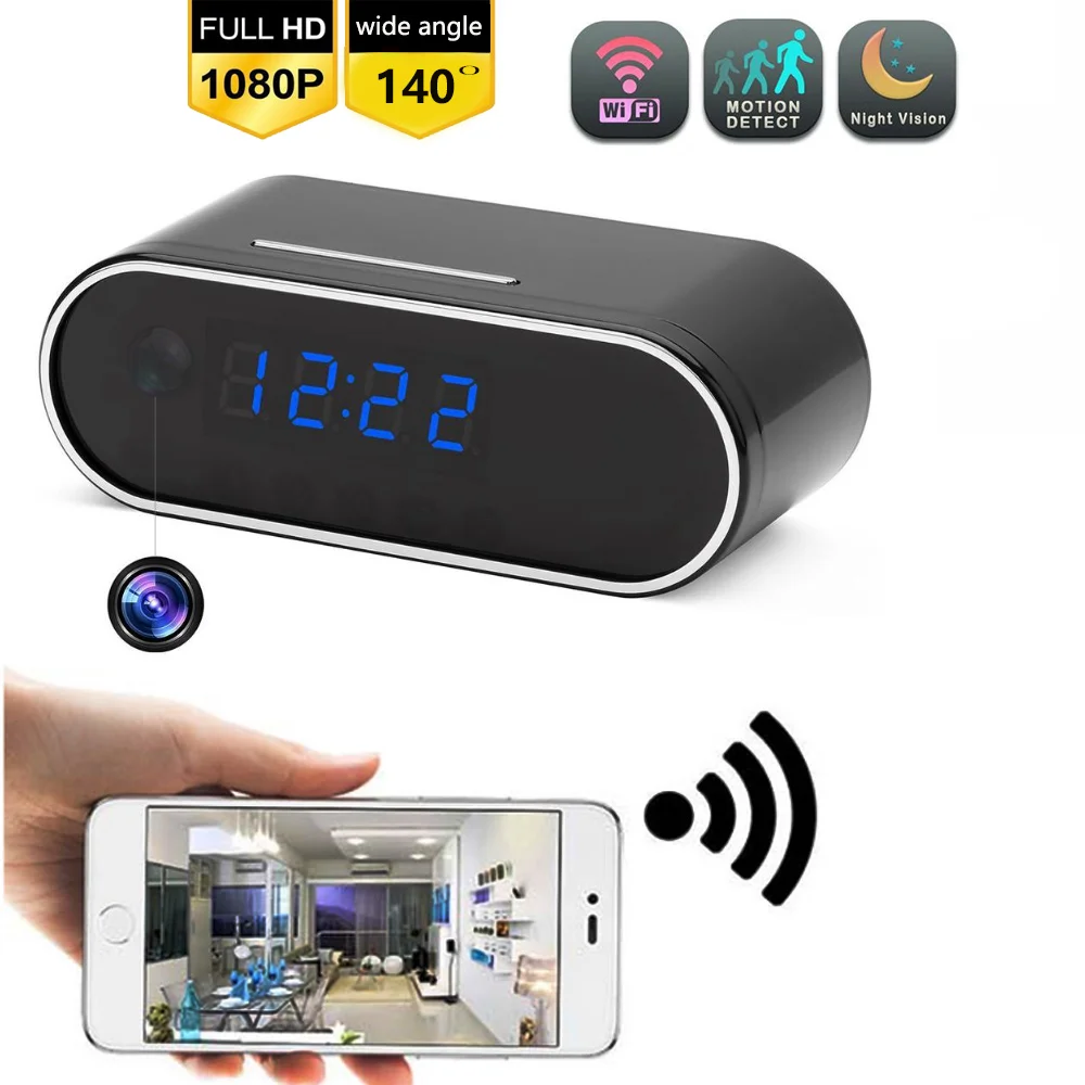 

1080P WIFI Mini Camera Time Alarm Wireless Nanny Clock P2P IP/AP Security Night Vision Motion Sensor Remote Monitor hidden TFcar