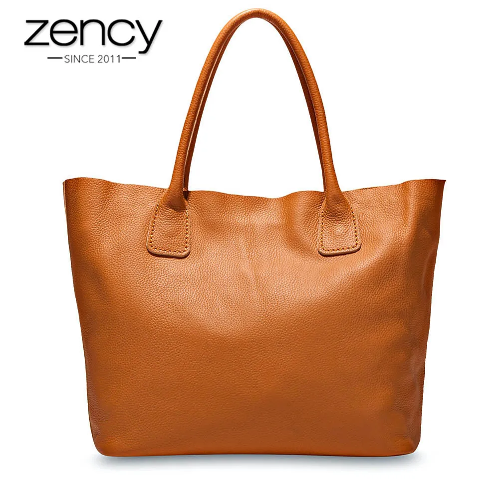 

Zency 100% Real Cow Leather Handbag Fashion Women Shoulder Bags Black Brown Large Capacity Shopping Bag Oversized Tote Big Bags