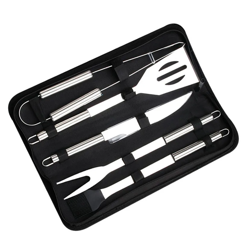 Baratos Juego de Herramientas para barbacoa de acero inoxidable 5 unids set pala de horquilla para barbacoa con bolsa de almacenamiento Kit de barbacoa