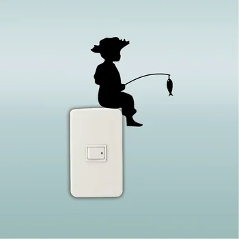 

Fish-2 Boy Fishing Silhouette Switch Sticker Cartoon Animals Vinyl Wall Stickers Home Decor Home Wallpaper