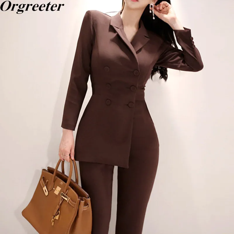 

High Quality Overalls for women 2018 Autumn OL Blazer Double-breasted Notched Long Sleeve Elegant One Piece Jumpsuit Rompers