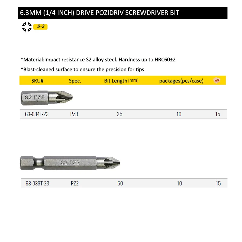 63-034T and 63-038T pozidriv driver bit size