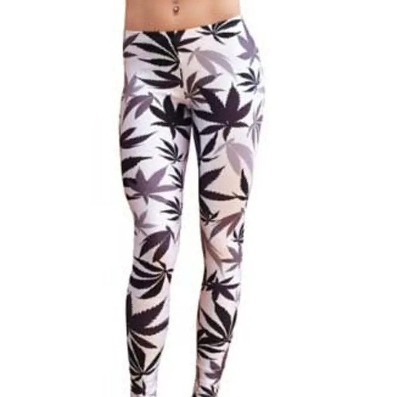 

Hot Sale Women 3D Digital Print Pants Maple Black Leaves Legging Female White Weed Legging Leaves Leggings Pants Fitness