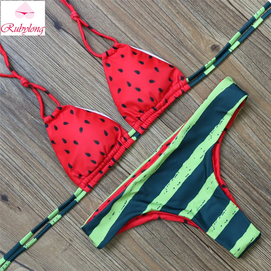 Newest Dot Striped Reversible Watermelon Women Bikini Sexy Lady Push Up ...