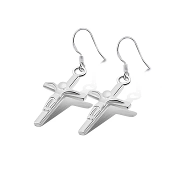 

Creative Silver Jewelry Earrings 925 Sterling Silver Cross Pendant Earring Girl Real Silver Earrings Not Allergic Student bijoux