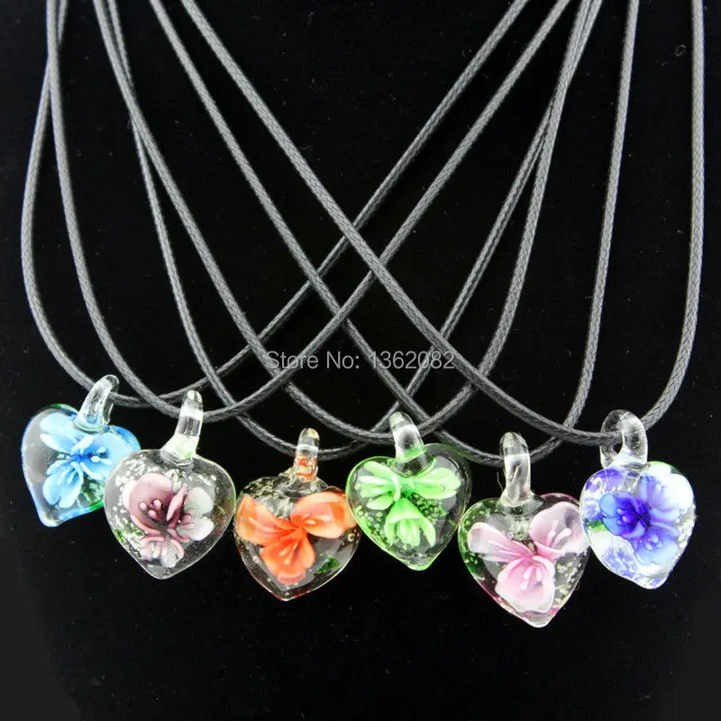 

NEW Charming Noctilucent Heart Lampwork Glass Pendants Flower Murano Glass Charms Necklace for girl women's gift YN569