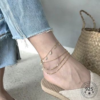 

LouLeur 925 Sterling Silver Leaves Anklets Elegant Fashion Adjustable Gold Plant Anklet for Women Summer Trendy Leg Foot Jewelry