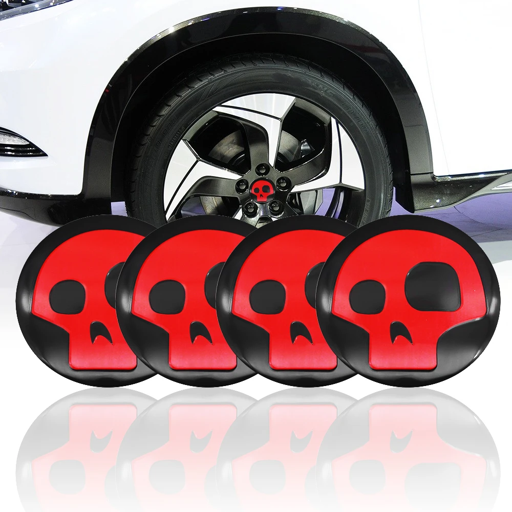 

4pcs 56mm 3D DIY Skull head Universal Steering Wheel Center Hub Cap Emblem Badge Stickers Decals Symbol Car styling Decoration