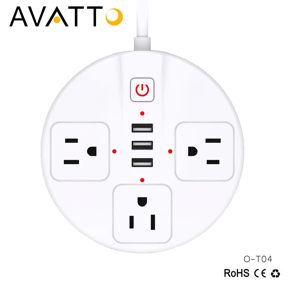 

AVATTO 10A 2000W Smart Wifi Power Strip with Surge Protector 3 Power Socket 3 USB Port Voice Control for Alexa Google Home Timer