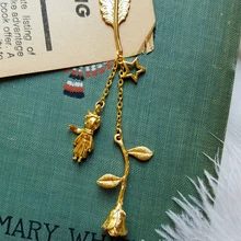 Маленький принц и Роза старинные золотые перья стиль Ins металлические закладки Книга маркеры Закладка с кисточкой