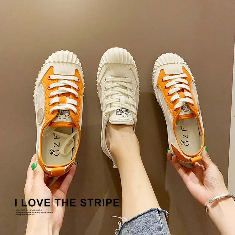 

2019 autumn new fashion simple color matching canvas shoes women comfortable mesh breathable wild casual flat shoes