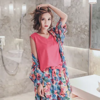 

New arrival daily spring and autumn women's pajama set 3 piece home style sleep set