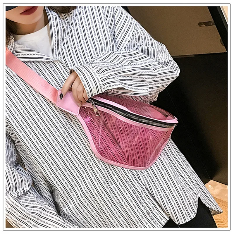 

Jiessie&Angela Simple Transparent Women Waist Bags Running Belt Bag Fashion PVC Clear Fanny Pack For Women Waist Pack Purse Case