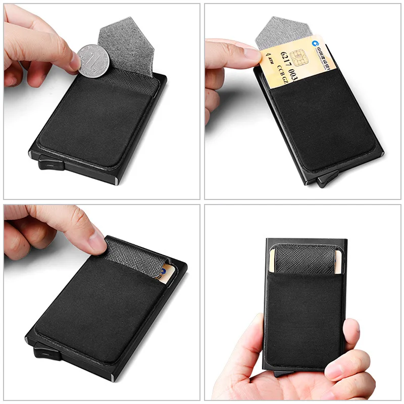 Лазерный Гравировальный мужской алюминиевый кошелёк с карманом ID карты держатель RFID Блокировка Мини Тонкий автоматический всплывающий кредитный Кошелек для монет, карт