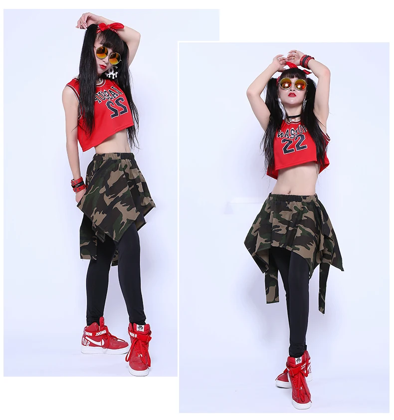 Хип-хоп танцевальный костюм Свободный жилет камуфляжные брюки женские уличные танцы сценический наряд джазовая одежда костюмы для черлидеров DT1062