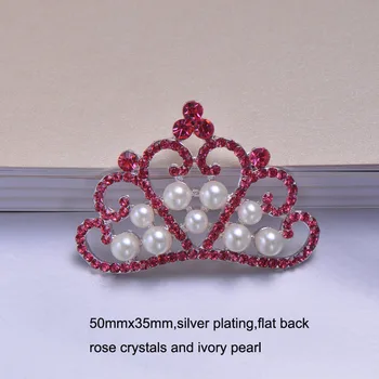

(J0305C) 51mmx35mm metal rhinestone button ( Pearl&rhinestone cluster ),crown shape,rose crystals,100pcs/lot