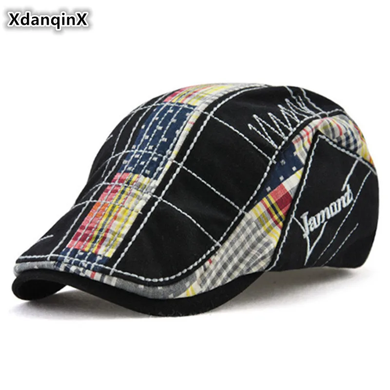 

XdanqinX New Men's Cotton Beret Women's Ponytail Embroidery Tongue Cap Adjustable Size Colour Splicing Casual Sports Hip Hop Hat