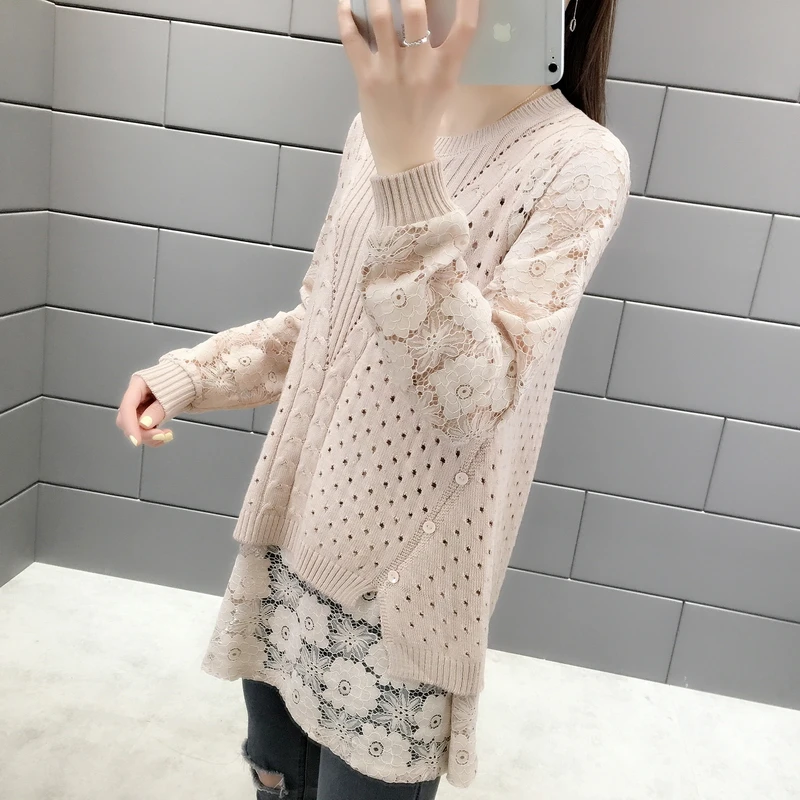 Комната 107333, 8 строк, 2 ряда.) Новые поддельные два круглый кружевной воротник рукав полые трикотажные свитера 54