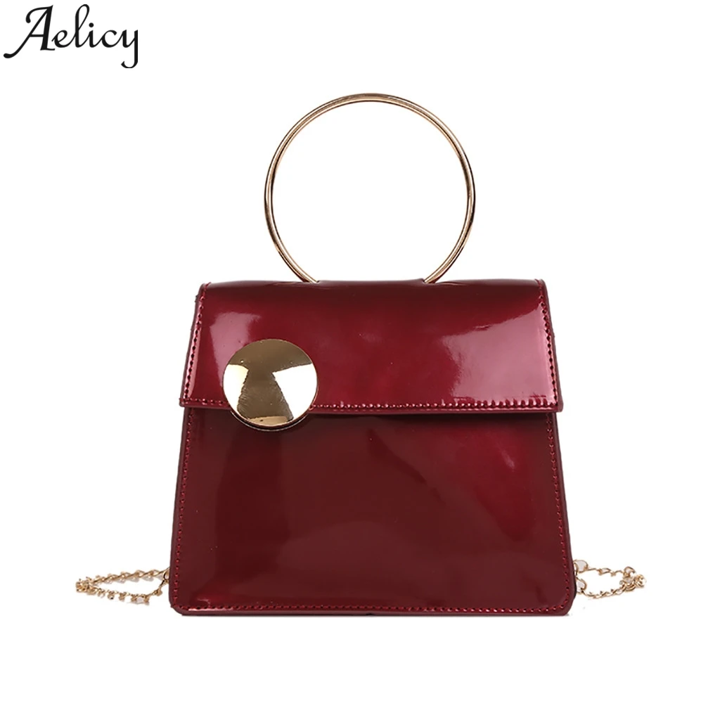 Aelicy сумка через плечо на цепочке для женщин Лаковая Глянцевая однотонная винно-красная винтажная сумка-мессенджер подходит для всех сумки на случаи жизни