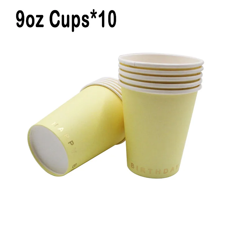 

10pcs Disposable Tableware Yellow 9oz Cups 1st Birthday Party Supplies Baby Shower Coffee Cups Happy Birthday Party Decorations