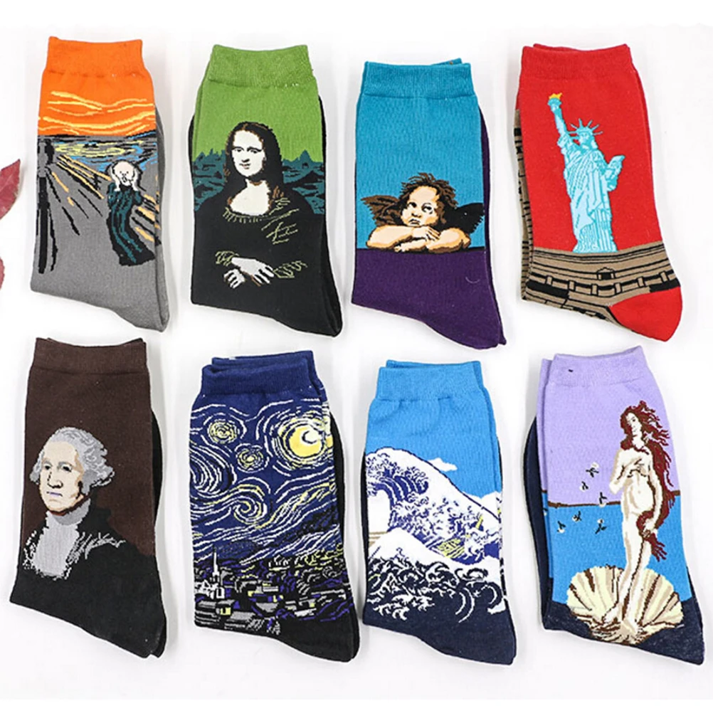 Autumn Winter New Retro Art Oil Painting Women Socks Men Socks Fashion Happy Lovers Cotton Long Socks Sokken Calcetines 1 Pair