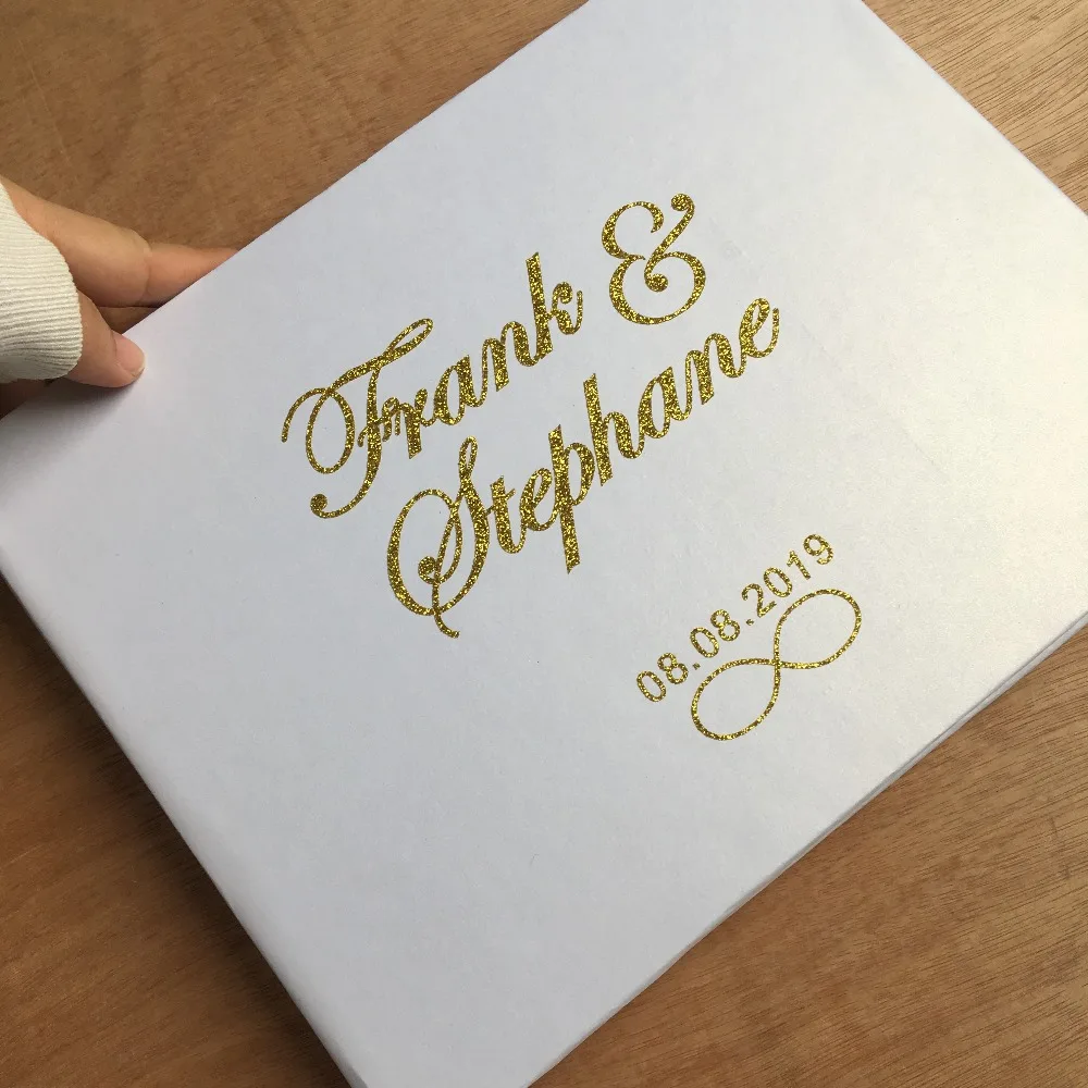 

Personalized wedding Guest Book Gold Calligraphy Alternative Guestbook Custom Names and Date baby shower Journal A5 A4 size