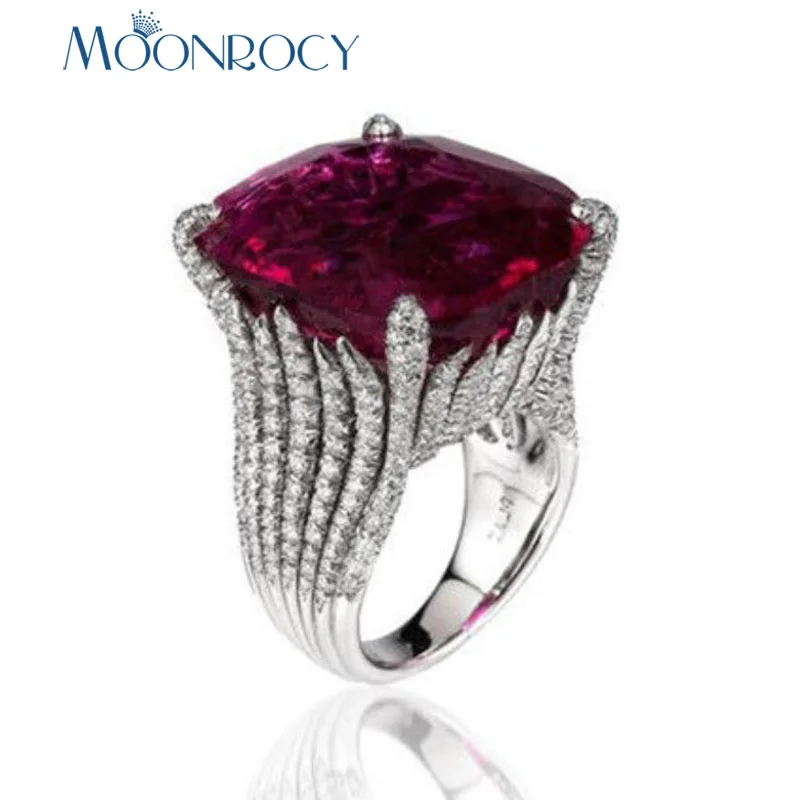 

MOONROCY CZ Red Crystal Rings Silver Color Geometry Party Wedding Ring for Women Girls Vintage Gift Drop Jewelry Wholesale