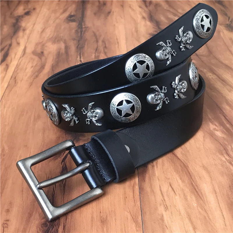 

Skull Genuine Leather Punk Men Belt Vintage Rivet Man Belts Ceinture Homme Leather Belt Men Jeans Strap Cinturon Mujer MBT0515