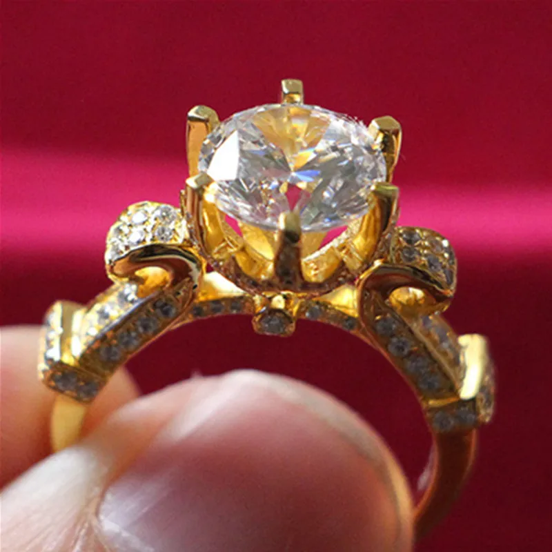 

24K Yellow Gold Plate Marriage Ring Custom Jewelry 3Carat SONA Diamond Ring Engagement Sterling Silver Propose Jewelry
