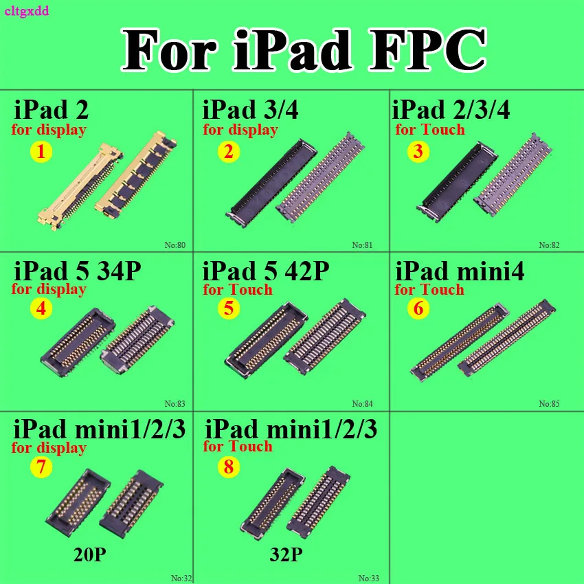 

cltgxdd 1pcs Touch Screen LCD Digitizer Glass FPC Connector Plug Board Pin For iPad 2 3 4 5 For iPad mini 1 2 3 4 on motherboard