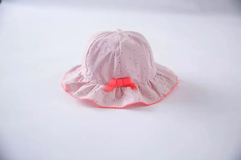 Розовая хлопковая Детская шляпа с оборками, короткий край, Пляжная Солнцезащитная шляпа для девочек, высокое качество, солнцезащитные кепки для девочек, детская шапка
