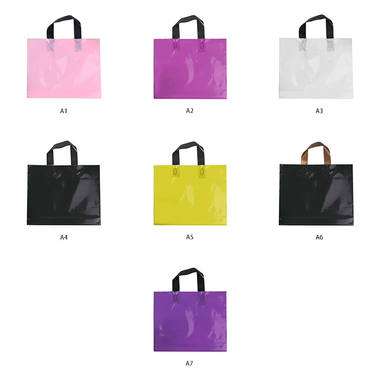 

24*30cm 200 pcs PE recycling shop in the water proof printing logo strap plastic bag packaging, China