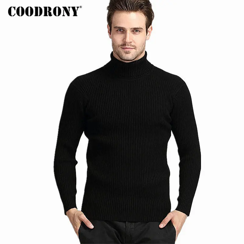 Meilleur COODRONY hiver épais chaud cachemire Pull hommes col roulé hommes chandails coupe étroite Pull hommes classique laine tricots Pull Homme