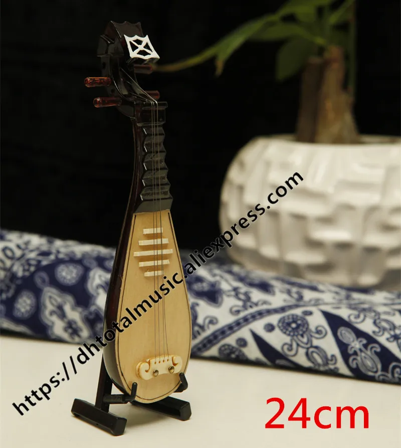 Миниатюрная модель Pipa Реплика с подставкой и чехол Mini lute мини музыкальный инструмент украшения китайские традиционные подарки - Цвет: 24cm