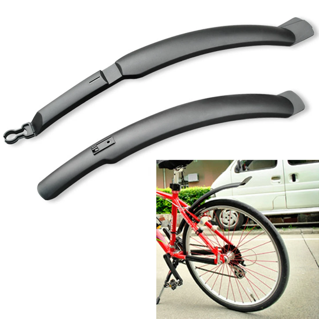 Black Plastic Bicycle Front and Rear Mudguard Set Fenders for Mountain Bike