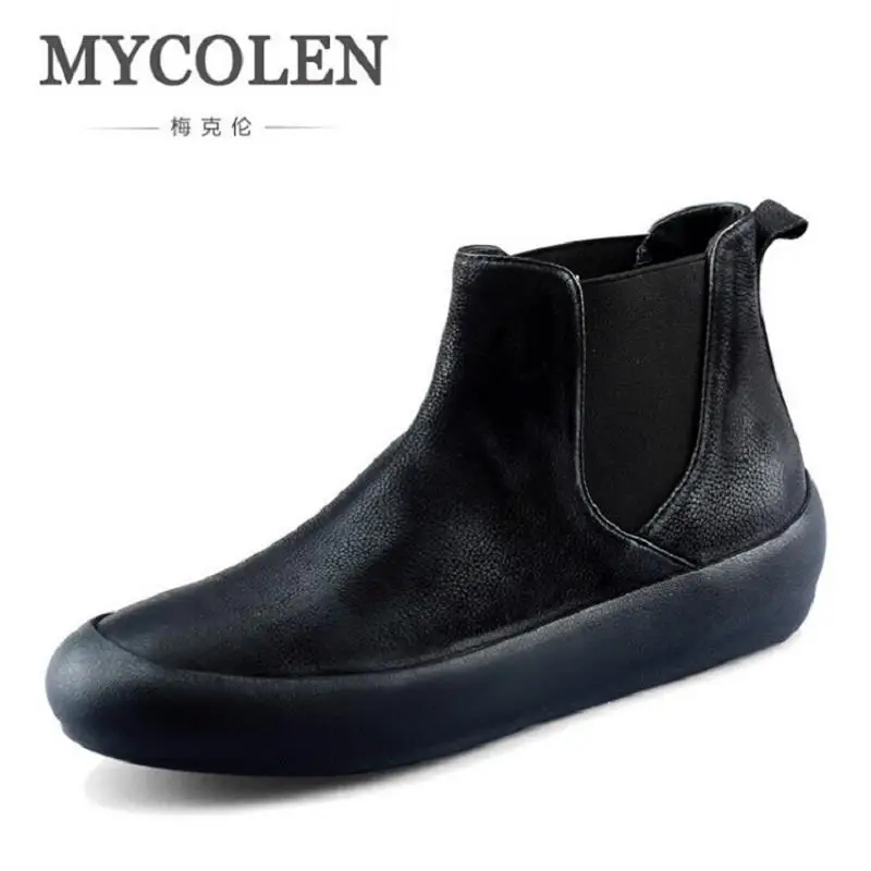 

MYCOLEN Men Leather Boots Brand Black Ankle Boots Genuine Leather Winter Shoes Botas Casual Dress Shoes Men Martin Boots