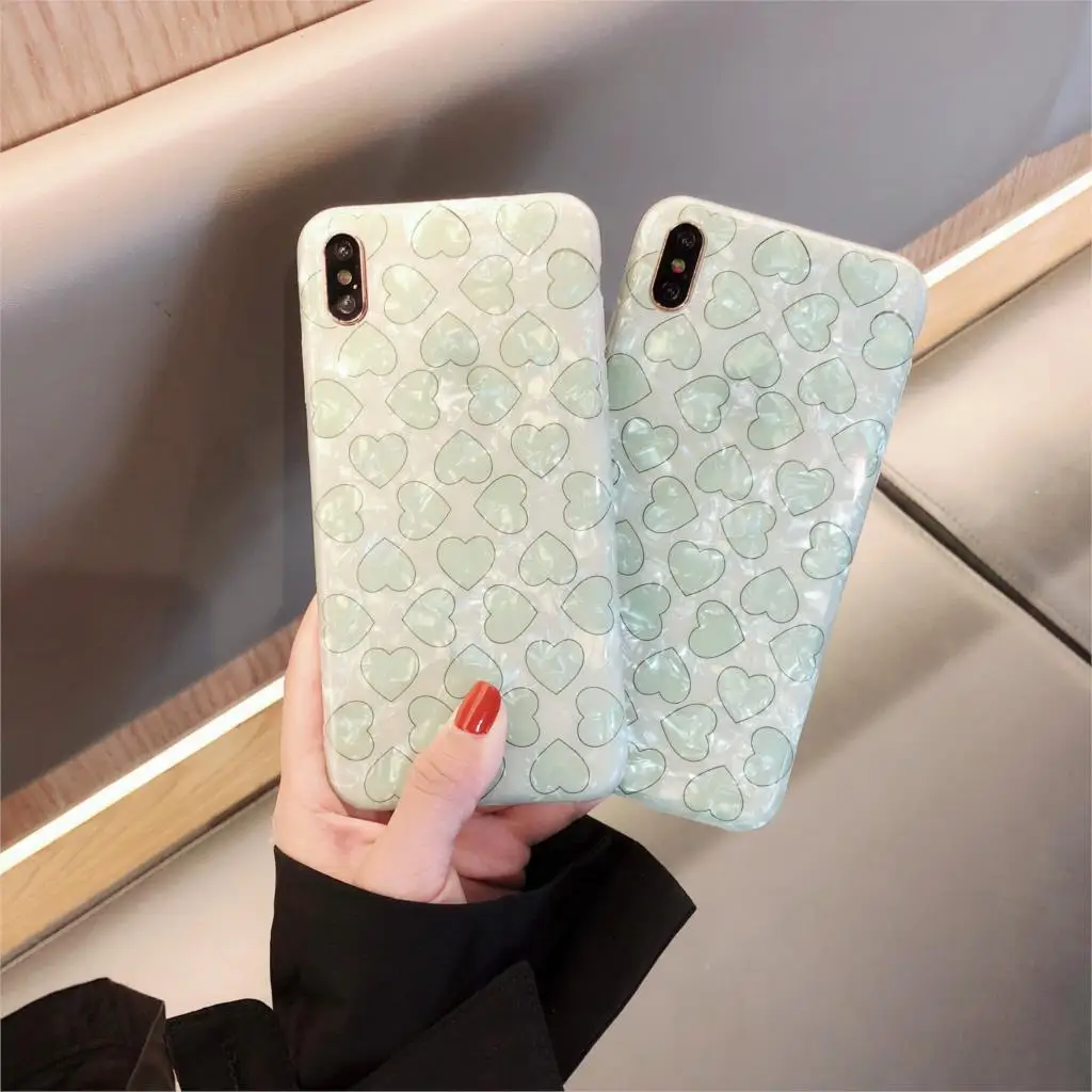

Matcha Green Love Heart Funda for iphone 7 Case Cameo shell IMD Phone Case for iphone 6 6S 7 8 Plus X XR XS Max Luxury Cover