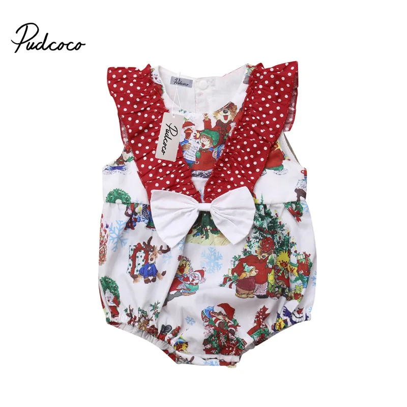 

Newborn Xmas Clothes Kids One Pieces Baby Girl Bodysuit Cartoon Body Suit Ruffles Outfit Clothes Costume Christmas Bodysuit