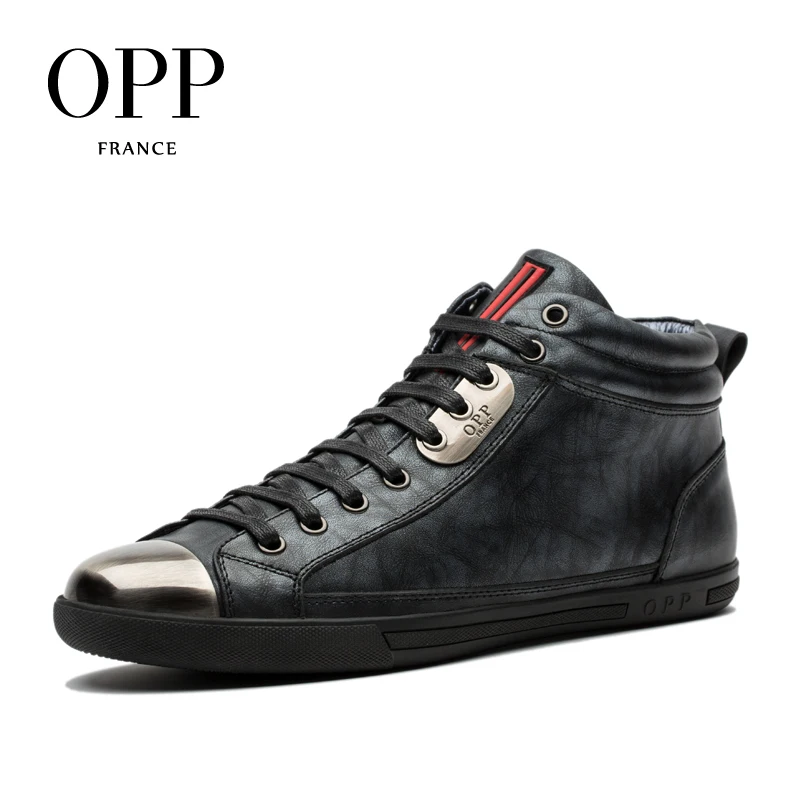 OPP/мужские ботинки; Высокая повседневная обувь из натуральной кожи; модные стильные ботинки в стиле панк с металлическим украшением; Мужская обувь из кожи с натуральным лицевым покрытием; ботильоны - Цвет: Silver Black