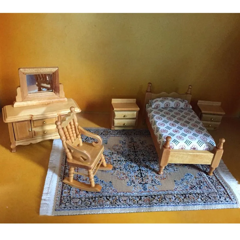 1:24 دمية أثاث لعبة خشبية مصغرة السرير كرسي دولاب نوم مجموعات مسرحية دمى لعب للأطفال الفتيات