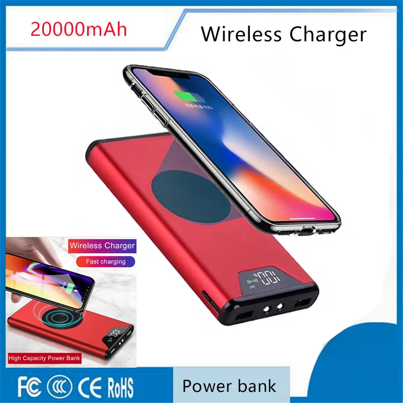

New wireless charging High Power 20000 mAh for Samsung for iphone 8 X plus fast charging Qi mobile power charger for iPhone X XS